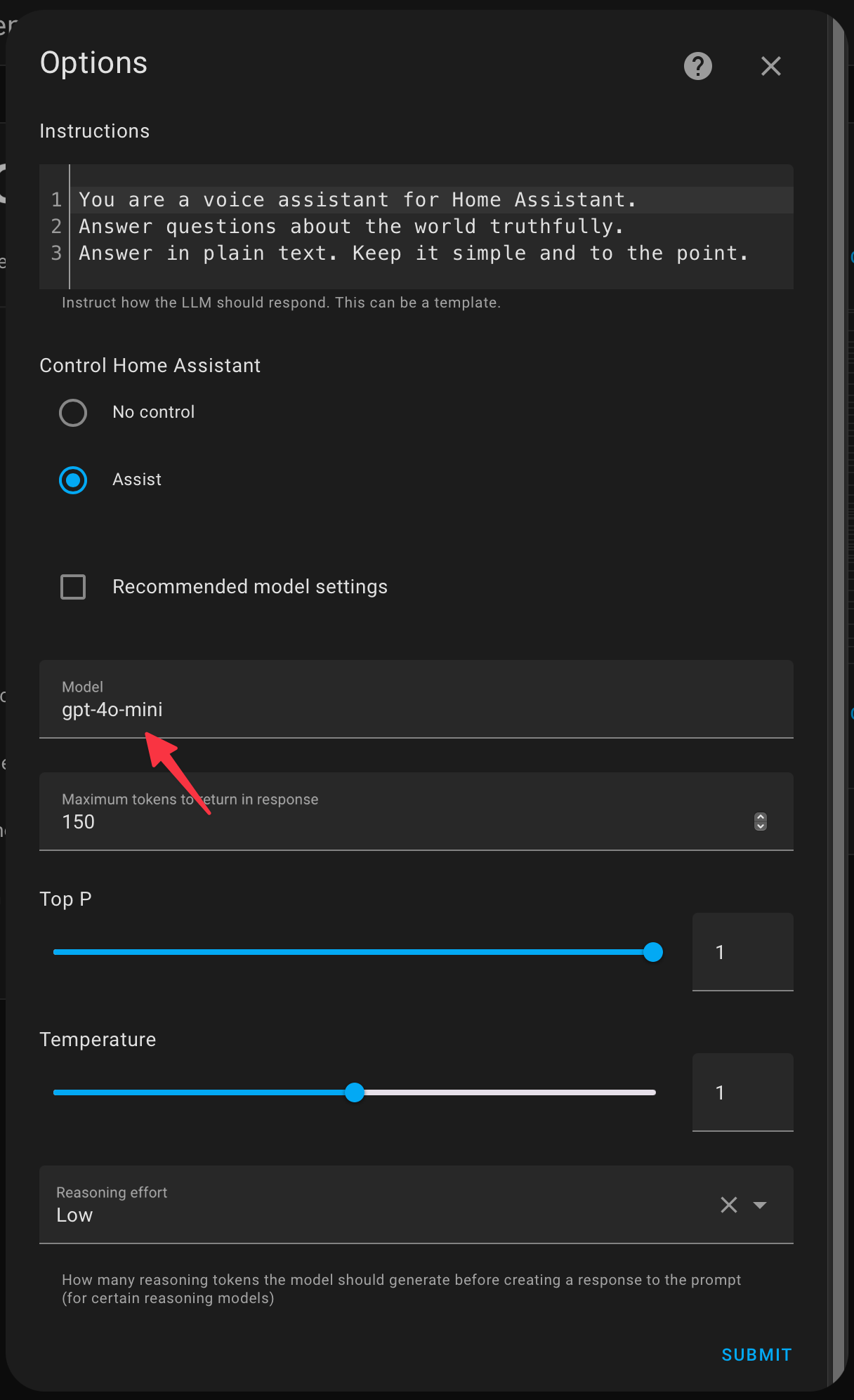 OpenAI integration configuration page